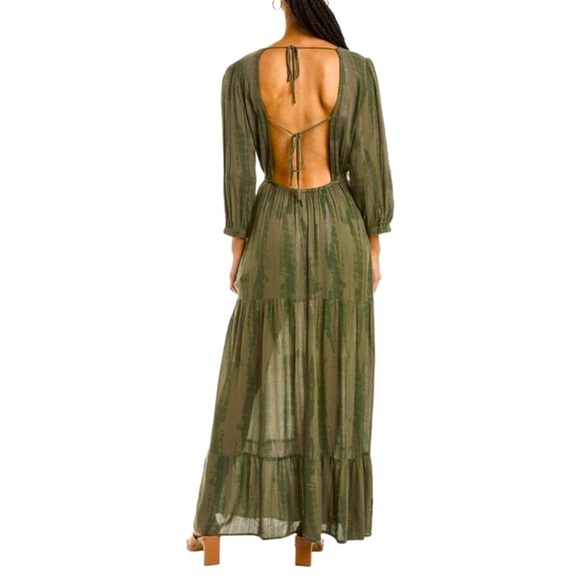Ba&sh Kezia Maxi Long Dress Green Tie Dye Long Sleeve Open Back - Picture 2 of 7